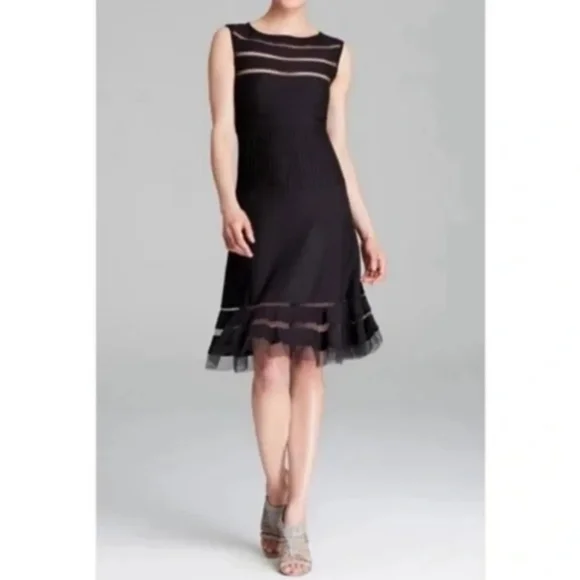 Tadashi Shoji Fit & Flare Sleeveless Illusion Stripes Dress in Black, sz Med Pet - Picture 3 of 16